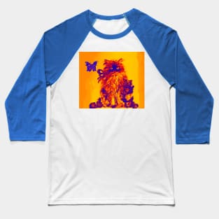 YELLOW CAT KITTEN ,BUTTERFLY AND BLUE ROSES Orange Purple Baseball T-Shirt